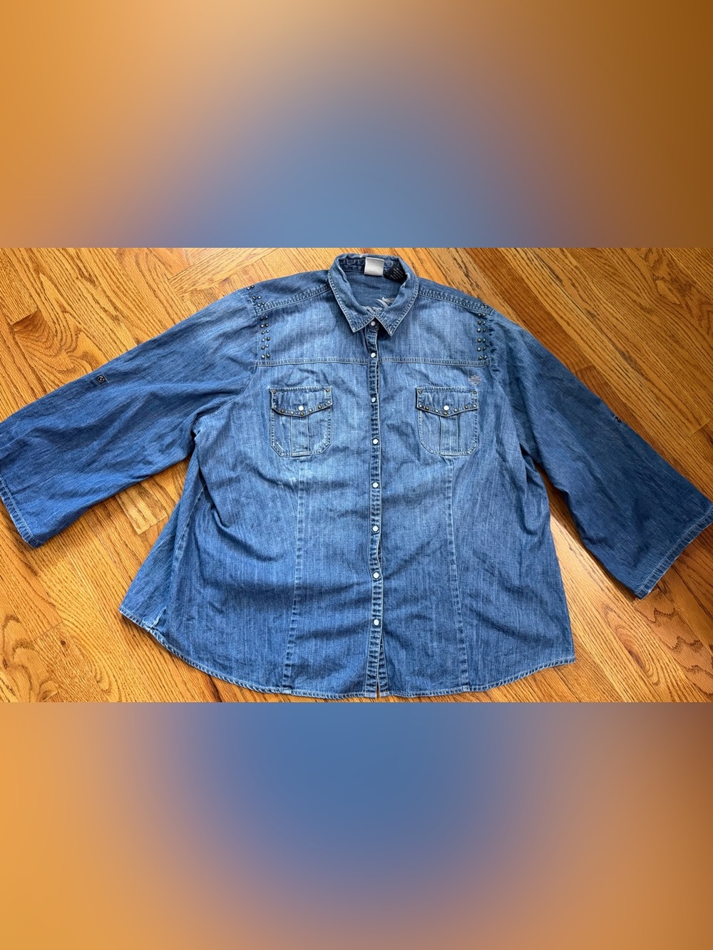 Harley-Davidson Blue Denim Button Up Shirt with Stud Accents